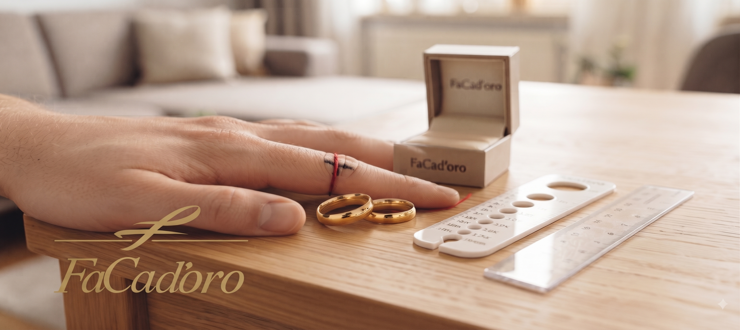 Finger measurement FaCad'oro wedding band size calculation using thread and ruler